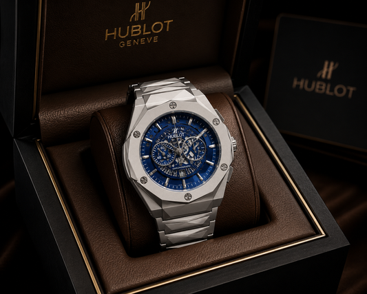 Hublot Luxury Blue Skeleton Chronograph Watch – Premium Stainless Steel Men's Timepiece