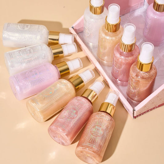 HUDA MOJI Shine Gold Glow Highlight Spray – Dewy Shimmer Makeup Glow Mist