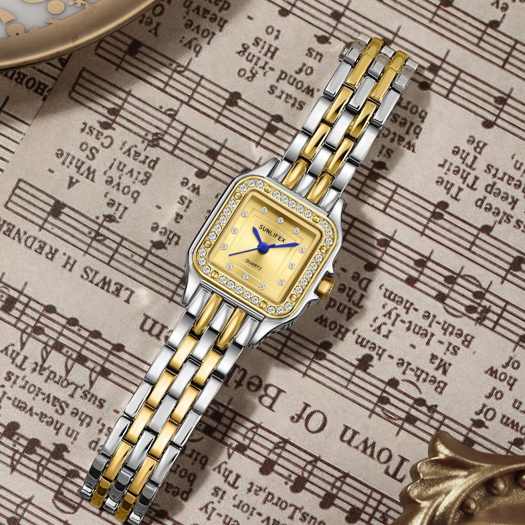 Sunlifex Luxury Two-Tone Crystal Embellished Quartz Watch for Women