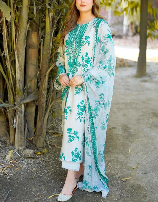 Aneelas Lawn Embroidered & Printed 3 Piece Dress