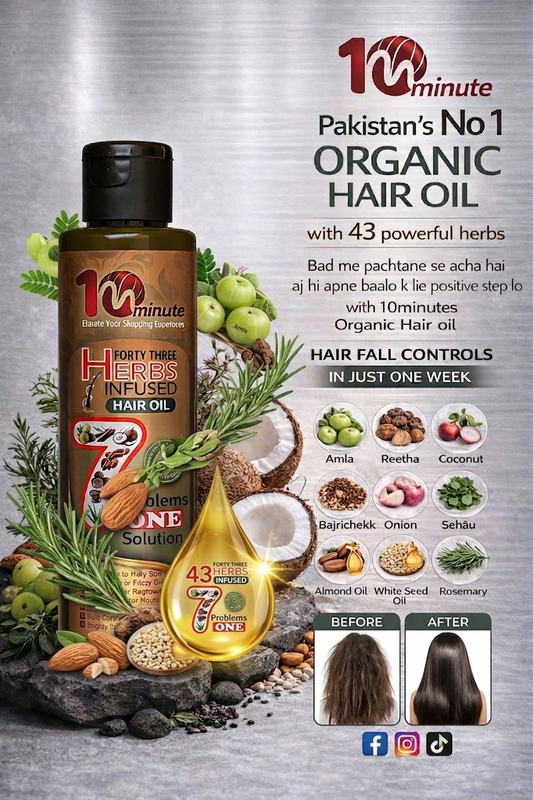 10th minutes 43 Herbs Infused Organic Hair Oil – Ultimate 7-in-1 Intensive Hair Fall Control Formula