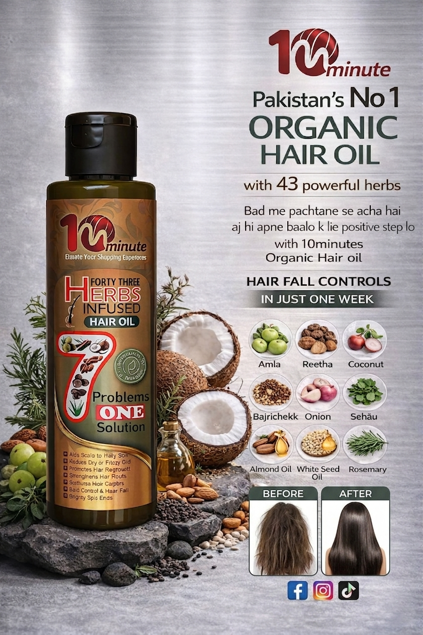 10th minutes 43 Herbs Infused Organic Hair Oil – Ultimate 7-in-1 Intensive Hair Fall Control Formula