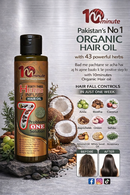 10th minutes 43 Herbs Infused Organic Hair Oil – Ultimate 7-in-1 Intensive Hair Fall Control Formula
