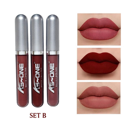 AS~ONE 3-Piece Matte Lip Gloss Set – Professional Velvet Collection