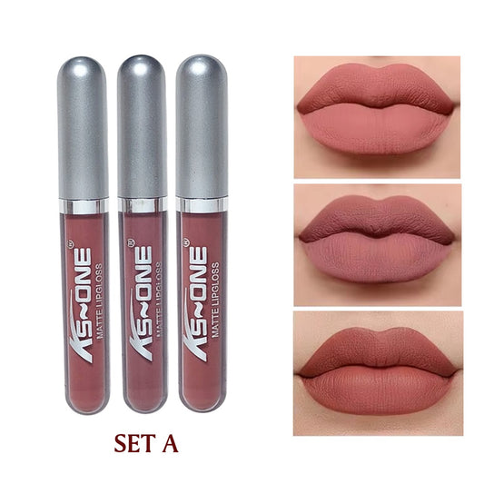 AS~ONE 3-Piece Matte Lip Gloss Set – Professional Velvet Collection
