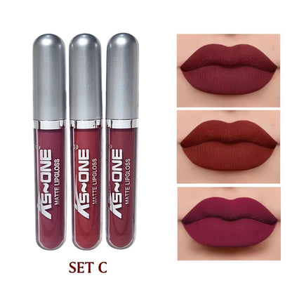 AS~ONE 3-Piece Matte Lip Gloss Set – Professional Velvet Collection