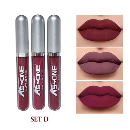AS~ONE 3-Piece Matte Lip Gloss Set – Professional Velvet Collection