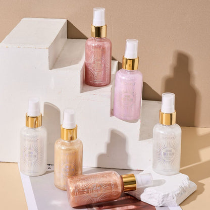 HUDA MOJI Shine Gold Glow Highlight Spray – Dewy Shimmer Makeup Glow Mist