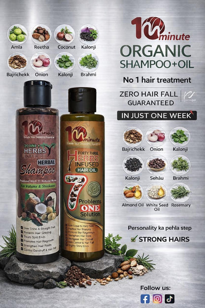 10th minutes Ultimate Organic Hair Growth Combo – 21+ Herb Shampoo & 43 Herb Hair Oil Twin Pack