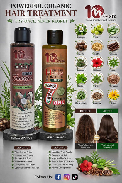 10th minutes Ultimate Organic Hair Growth Combo – 21+ Herb Shampoo & 43 Herb Hair Oil Twin Pack