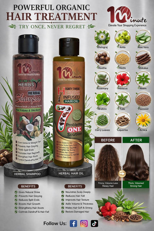 10th minutes Ultimate Organic Hair Growth Combo – 21+ Herb Shampoo & 43 Herb Hair Oil Twin Pack
