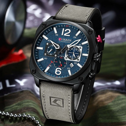 CURREN Luxury Quartz Watch – Premium Leather Strap Chronograph Working