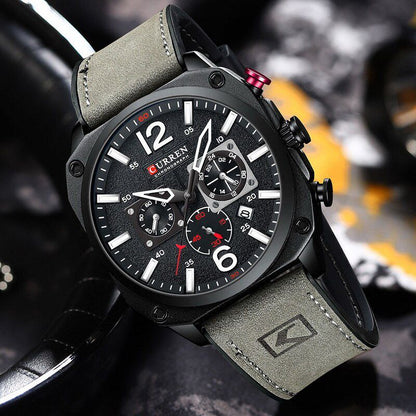 CURREN Luxury Quartz Watch – Premium Leather Strap Chronograph Working