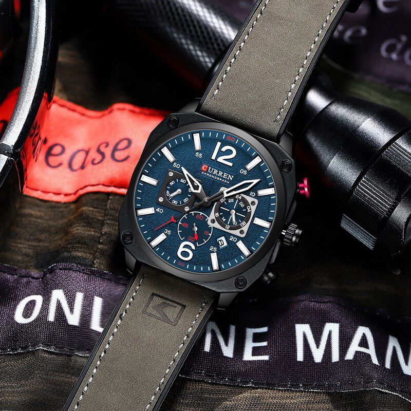 CURREN Luxury Quartz Watch – Premium Leather Strap Chronograph Working