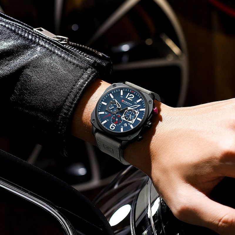CURREN Luxury Quartz Watch – Premium Leather Strap Chronograph Working