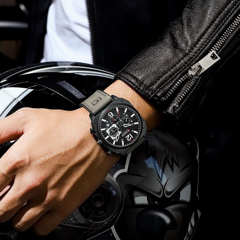 CURREN Luxury Quartz Watch – Premium Leather Strap Chronograph Working