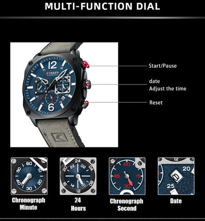 CURREN Luxury Quartz Watch – Premium Leather Strap Chronograph Working