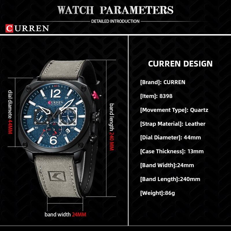 CURREN Luxury Quartz Watch – Premium Leather Strap Chronograph Working