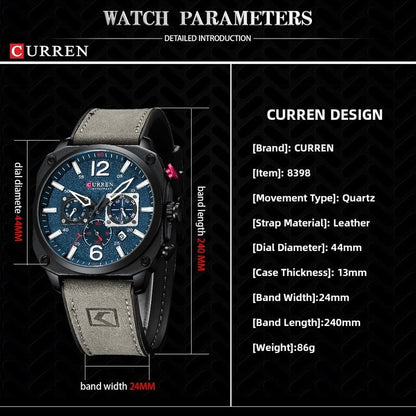 CURREN Luxury Quartz Watch – Premium Leather Strap Chronograph Working