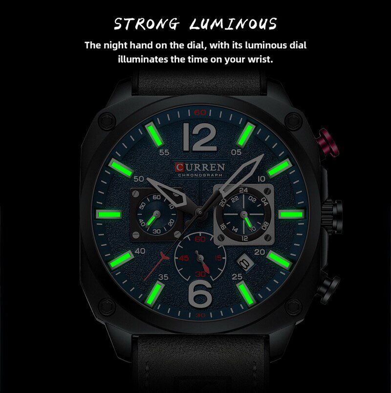 CURREN Luxury Quartz Watch – Premium Leather Strap Chronograph Working