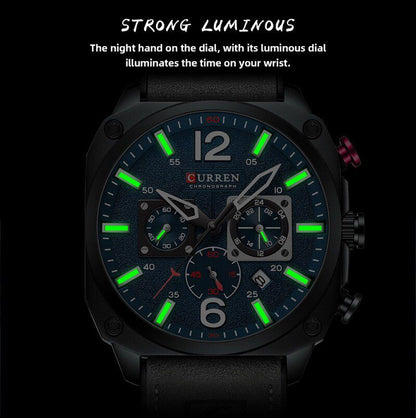 CURREN Luxury Quartz Watch – Premium Leather Strap Chronograph Working