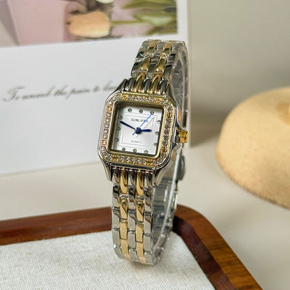 Sunlifex Luxury Two-Tone Crystal Embellished Quartz Watch for Women