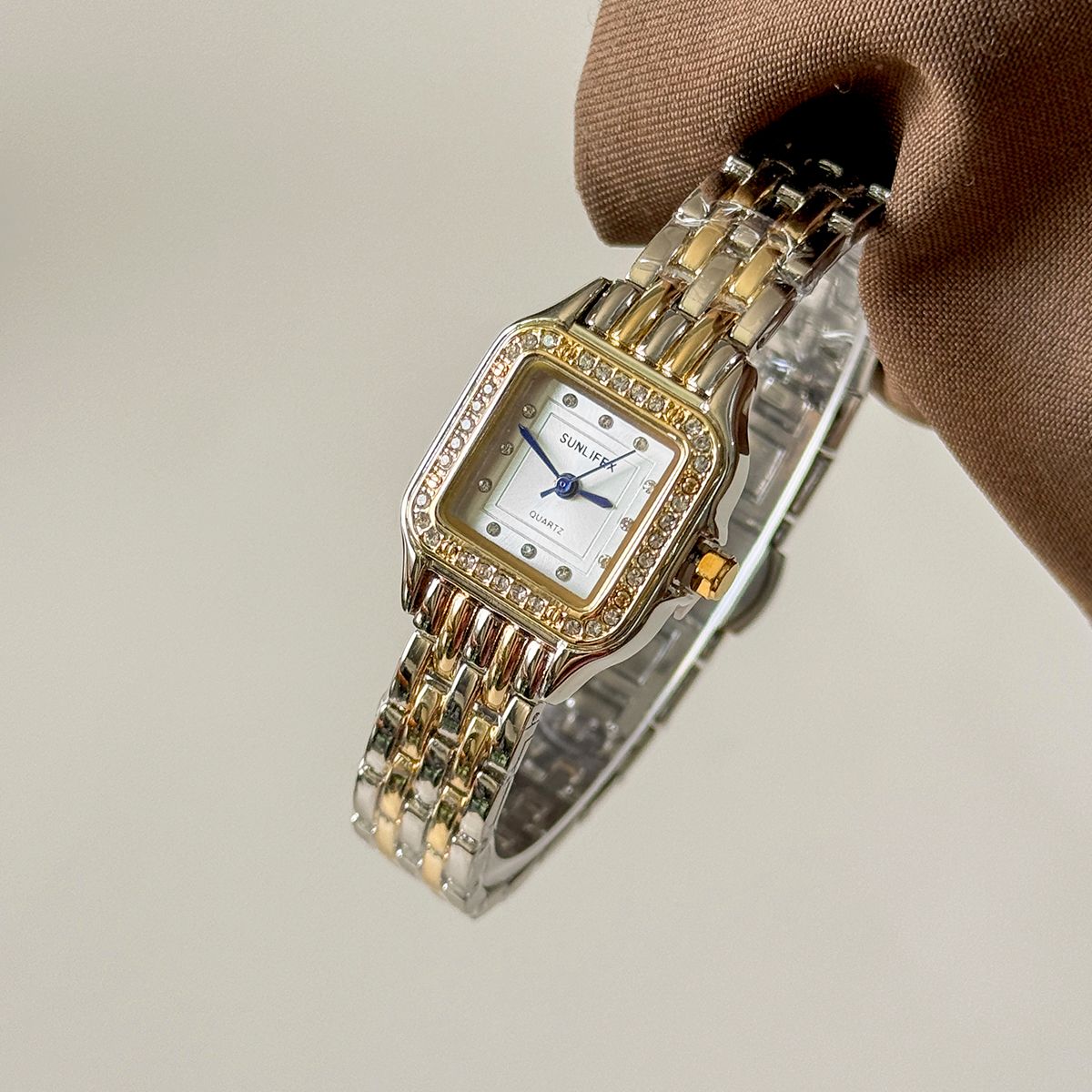 Sunlifex Luxury Two-Tone Crystal Embellished Quartz Watch for Women