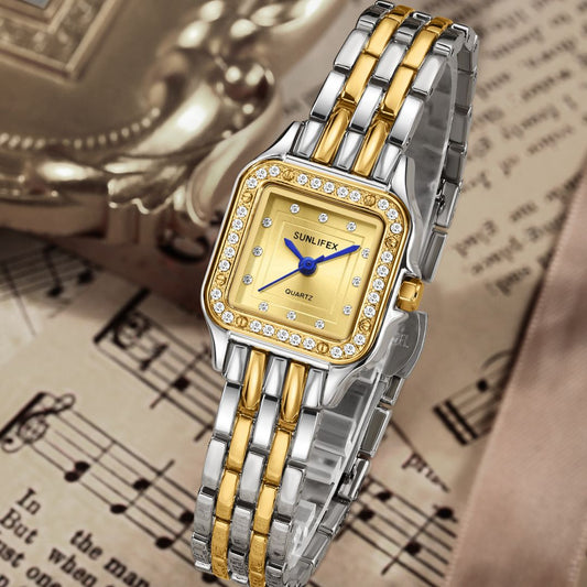 Sunlifex Luxury Two-Tone Crystal Embellished Quartz Watch for Women
