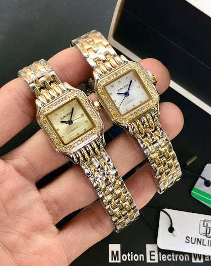 Sunlifex Luxury Two-Tone Crystal Embellished Quartz Watch for Women
