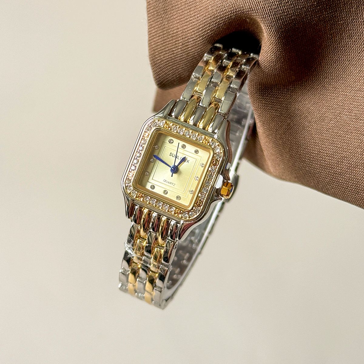 Sunlifex Luxury Two-Tone Crystal Embellished Quartz Watch for Women