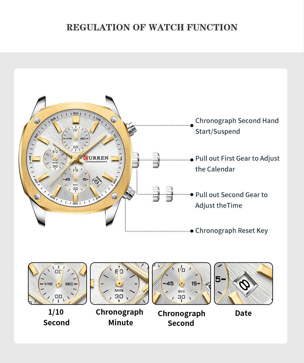 CURREN 8490 Men Stainless Steel Chronograph Luxury  Watch