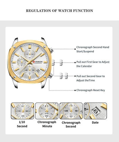 CURREN 8490 Men Stainless Steel Chronograph Luxury  Watch