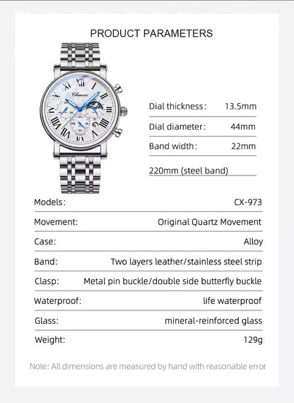 CHENXI Original Moonphase Chronograph Watch – Timeless Elegance, Precision & Premium Craftsmanship