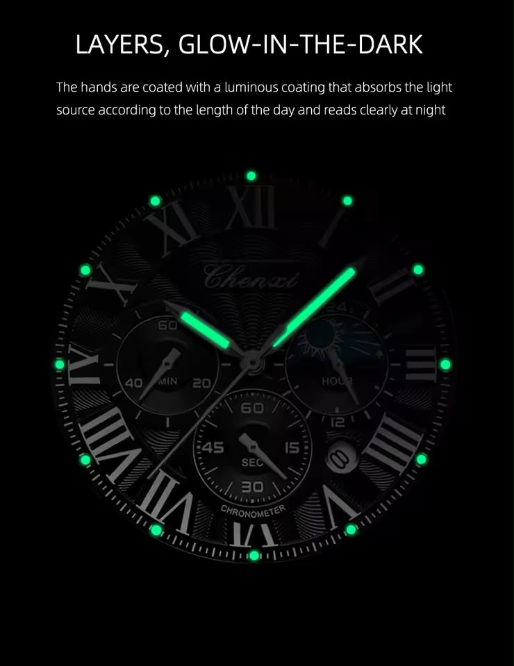 CHENXI Original Moonphase Chronograph Watch – Timeless Elegance, Precision & Premium Craftsmanship