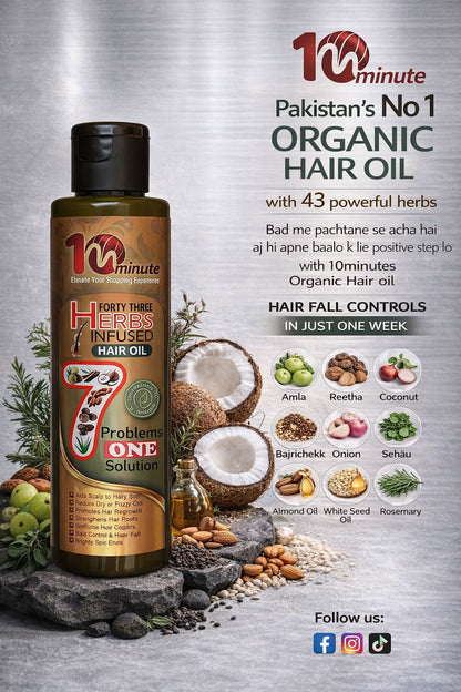 10th minutes 43 Herbs Infused Organic Hair Oil – Ultimate 7-in-1 Intensive Hair Fall Control Formula