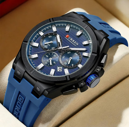 CURREN Luxury Men’s Chronograph Watch – Rose Gold & Grey Silicone Sport Wristwatch