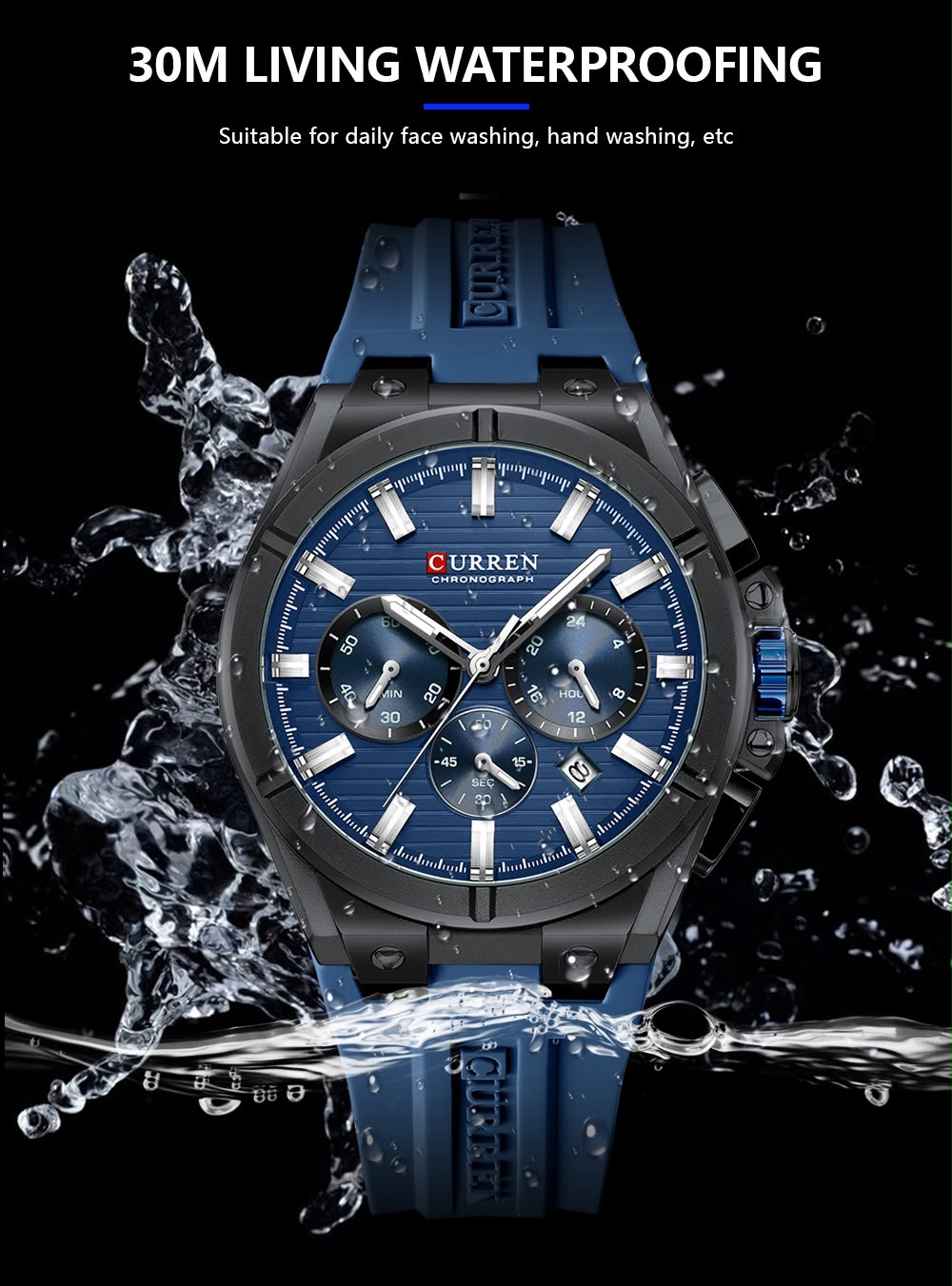 CURREN Luxury Men’s Chronograph Watch – Rose Gold & Grey Silicone Sport Wristwatch