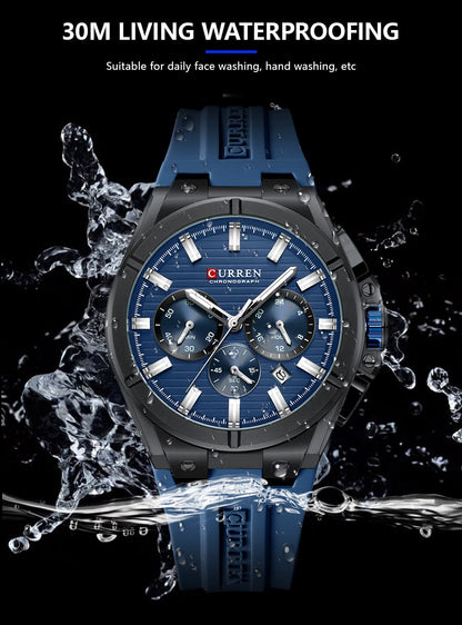 CURREN Luxury Men’s Chronograph Watch – Rose Gold & Grey Silicone Sport Wristwatch