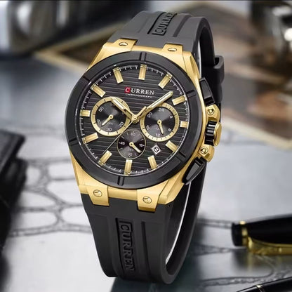 CURREN Luxury Men’s Chronograph Watch – Rose Gold & Grey Silicone Sport Wristwatch