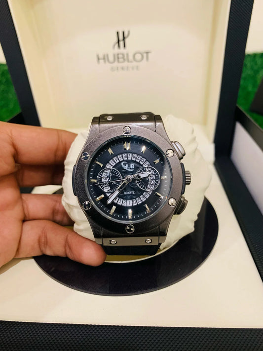 Luxury Black Analog Watch for Men – Hublot Style
