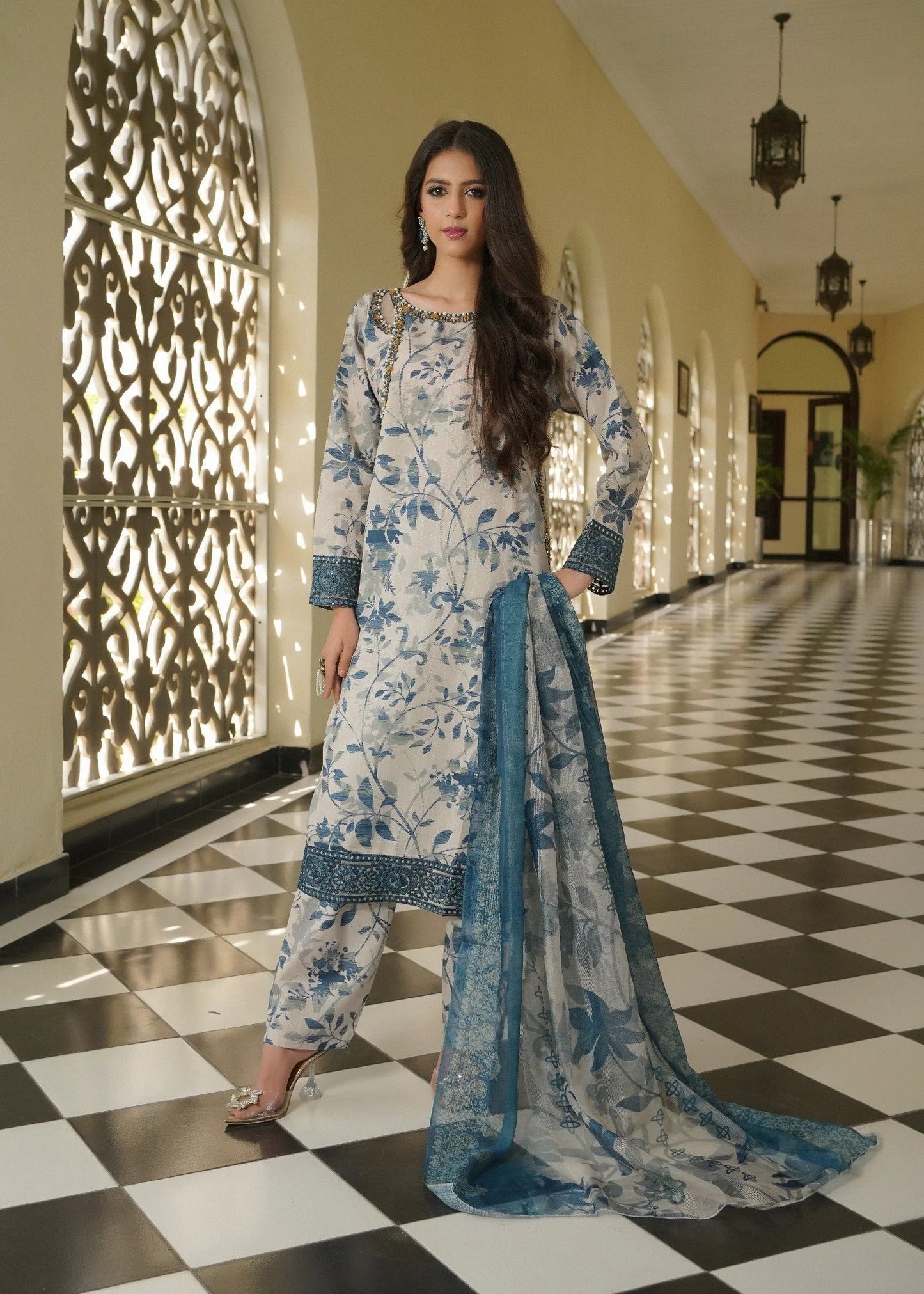 Aneela's Ethereal Floral Embroidered Lawn 3 Piece Unstitched