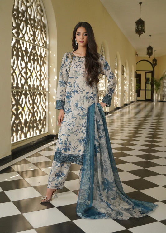 Aneela's Ethereal Floral Embroidered Lawn 3 Piece Unstitched