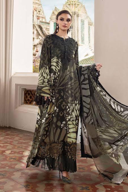 Maria B Golden Cheeta Lawn Suit with Chiffon Embroidered Dupatta