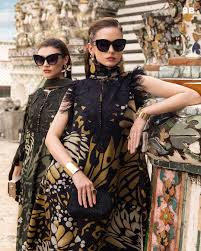 Maria B Golden Cheeta Lawn Suit with Chiffon Embroidered Dupatta
