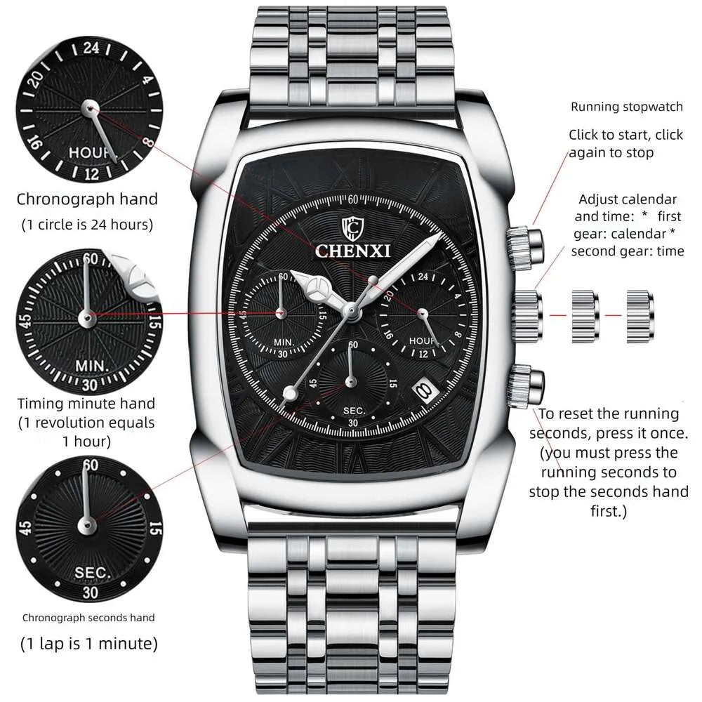 CHENXI Luxury Chronograph Stainless Steel Watch – Premium Men's Business Timepiece