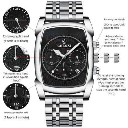 CHENXI Luxury Chronograph Stainless Steel Watch – Premium Men's Business Timepiece