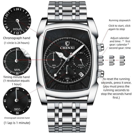 CHENXI Luxury Chronograph Stainless Steel Watch – Premium Men's Business Timepiece
