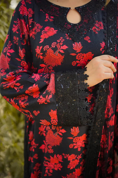 Aneelas Lawn Embroidered & Printed 3 Piece Dress