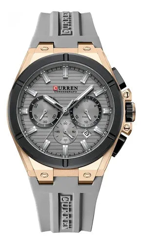 CURREN Luxury Men’s Chronograph Watch – Rose Gold & Grey Silicone Sport Wristwatch