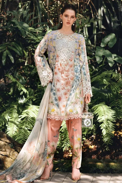 Maria B M Print Lawn Collection 2026 Peach 3 Piece Suit